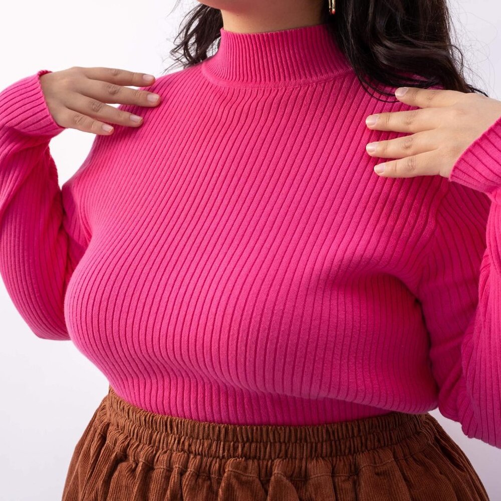 Shiny By Nature Turtleneck Sweater - Flamingo Pink